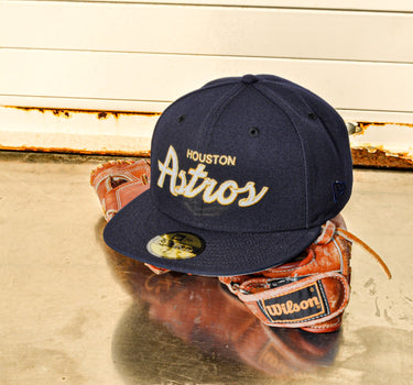 Eight One New Era Astros 90's Navy & Gold Script