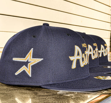 Eight One New Era Astros 90's Navy & Gold Script