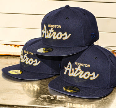 Eight One New Era Astros 90's Navy & Gold Script